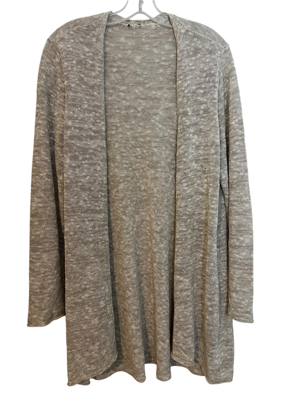 Eileen Fisher Open Front Cardigan XL Organic Linen Blend Long Neutral Minimalist